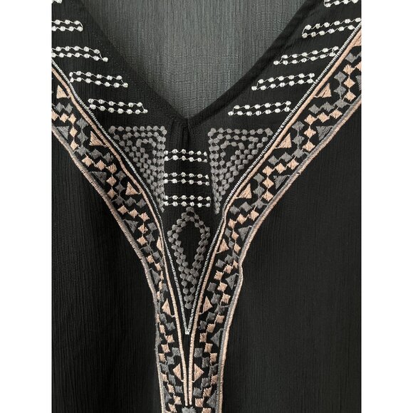 Maurices Blouse Size Large Embroidered V Neck Long Sleeve Sheer Black Multi Chic - Picture 4 of 8